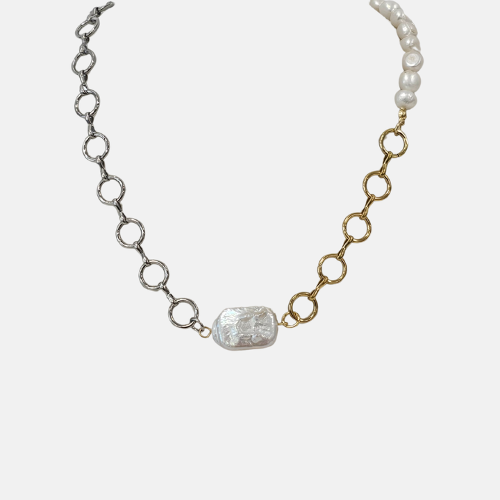 Mixed Metal Pearl Necklace