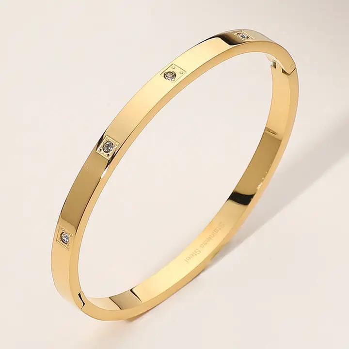 Stainless Steel Stone Paved Pointed Hinged Bangle Bracelet