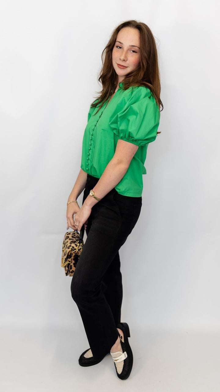 Ruffled Collar Puff Sleeve Blouse