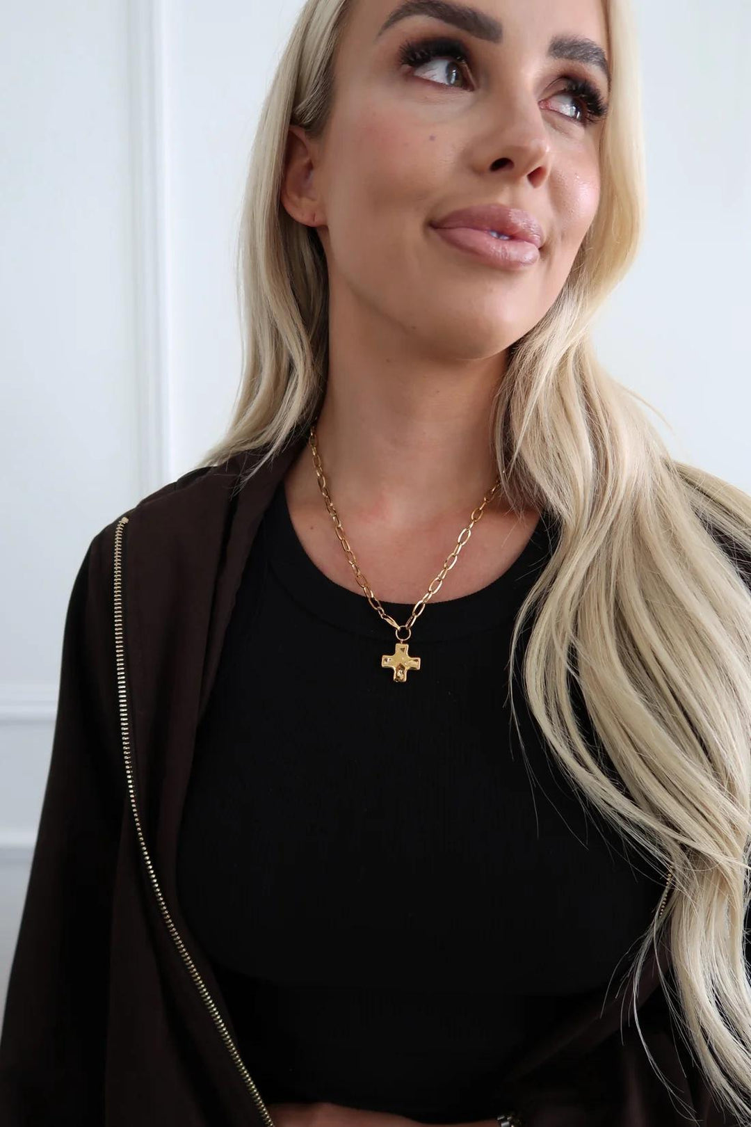 Gold Paperclip Cross Necklace