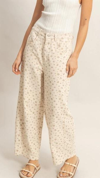 Washed Pink Floral Wide Leg Jeans