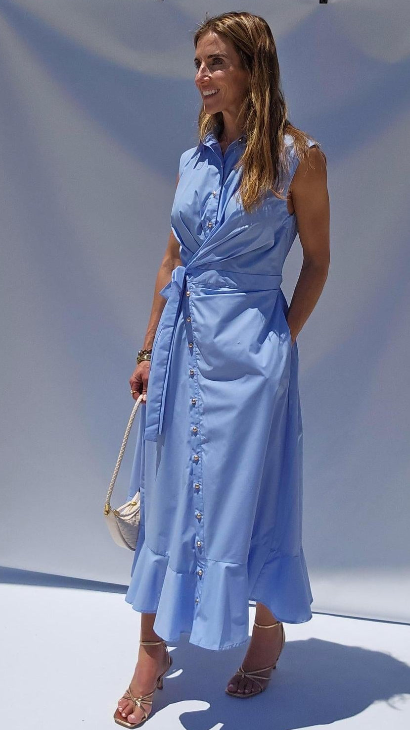 Chambray Wrap Bodice Dress