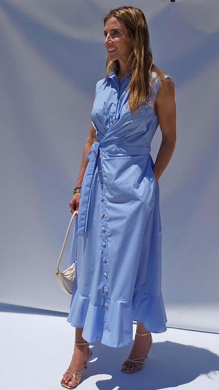 Chambray Wrap Bodice Dress