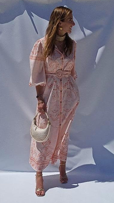 Peach Puff Sleeve Belted