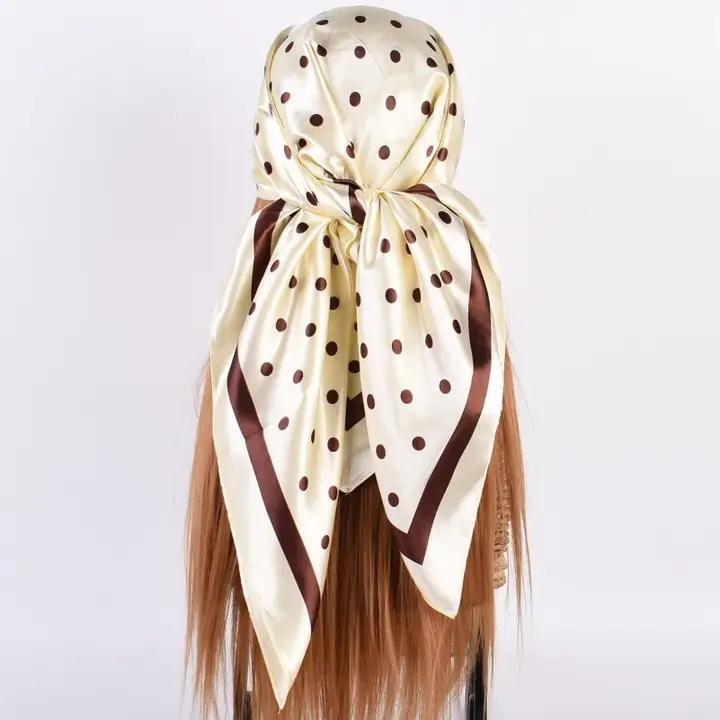 Large Polka Dot Print Bandana Scarf Cream & Chocolate