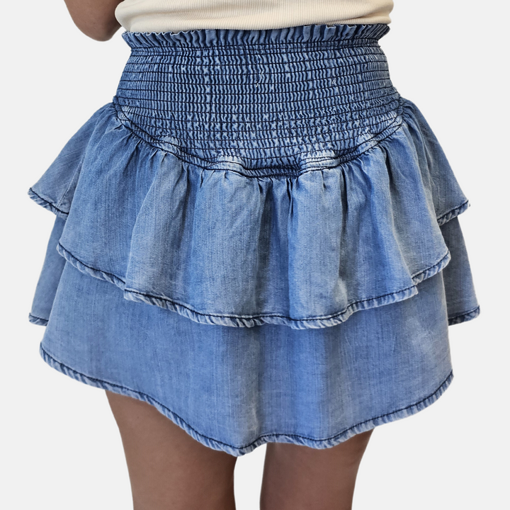 Tiered Denim Mini Skirt