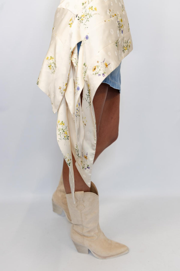 Cream Floral Side Slit Top