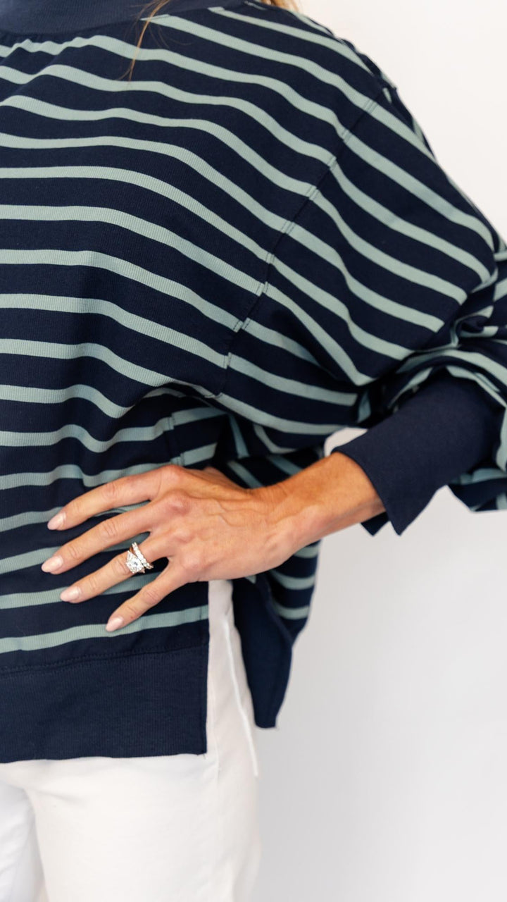 Striped Mock Neck Sweatshirt