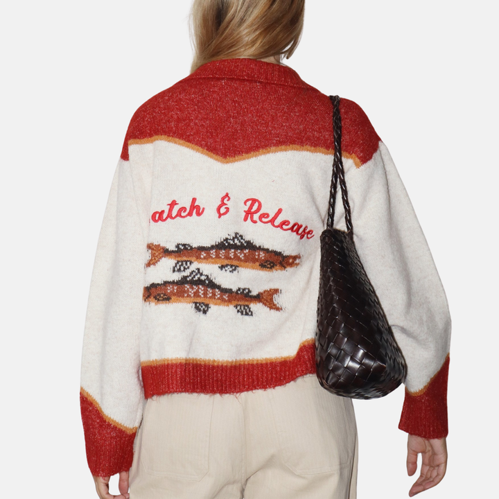Oatmeal Red Fishing Cardigan
