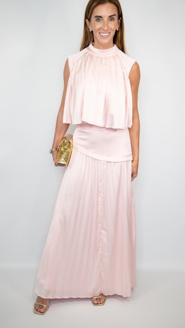Pink Pleated High Neck Top