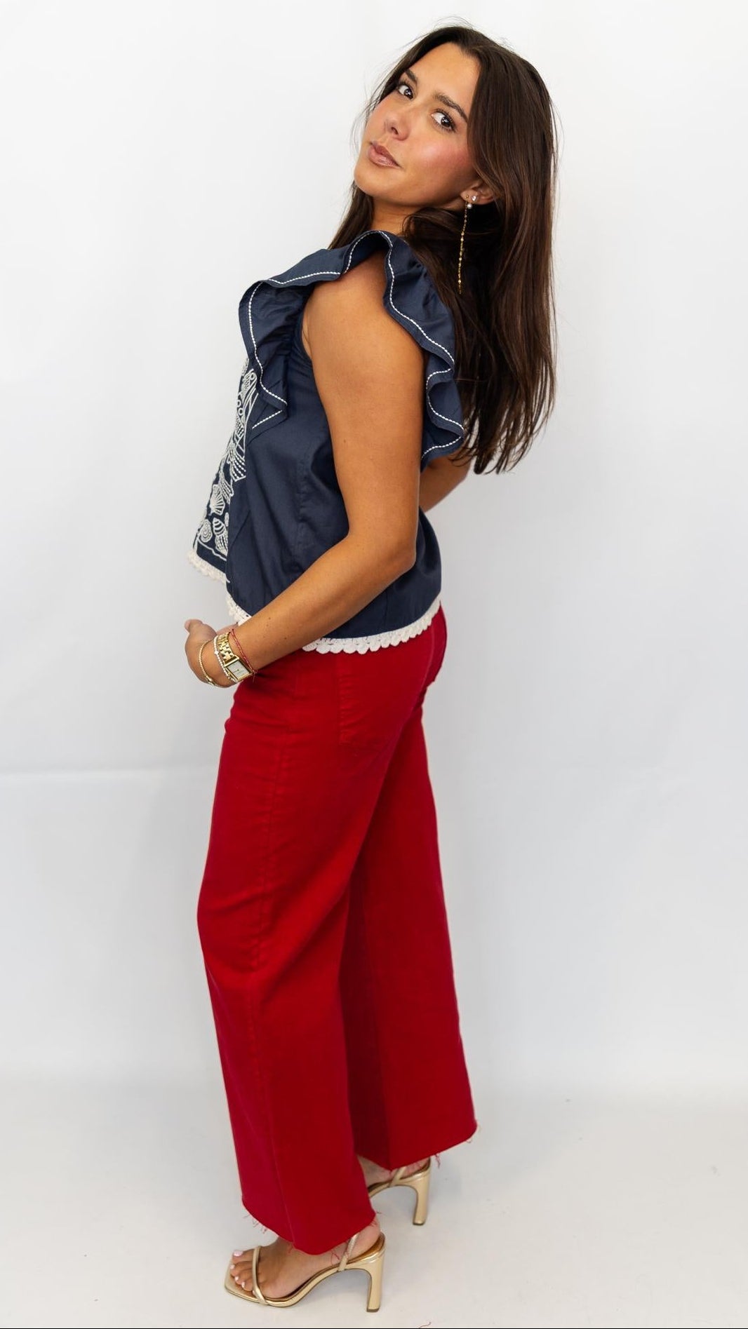 Seaside Embroidered Navy Top