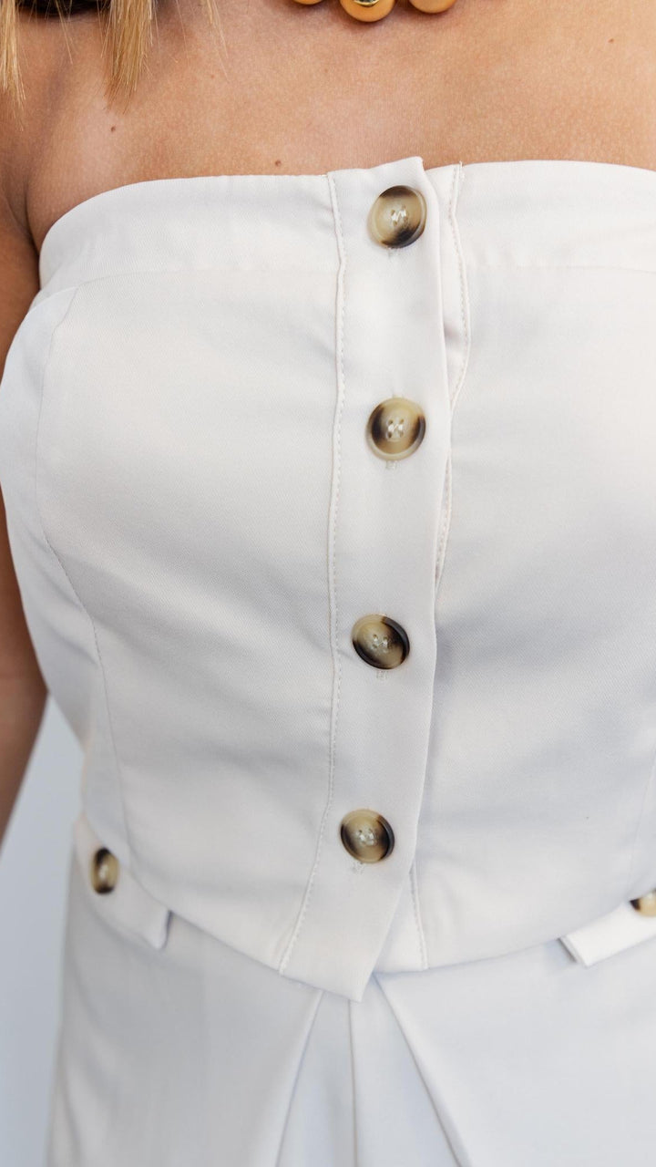 Strapless Button Beige Set
