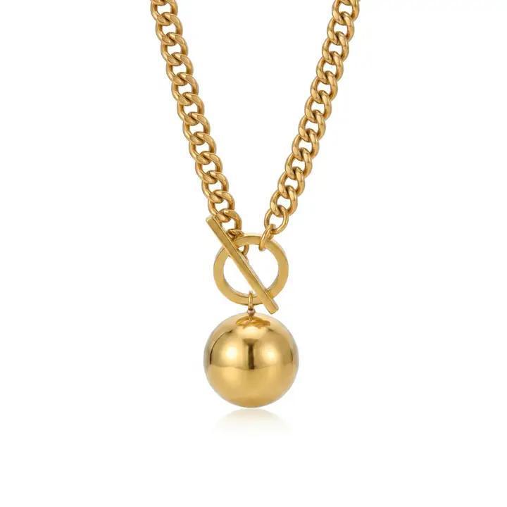 Gold Toggle Clasp Curblink Chain with Gold Ball Necklace - view 2