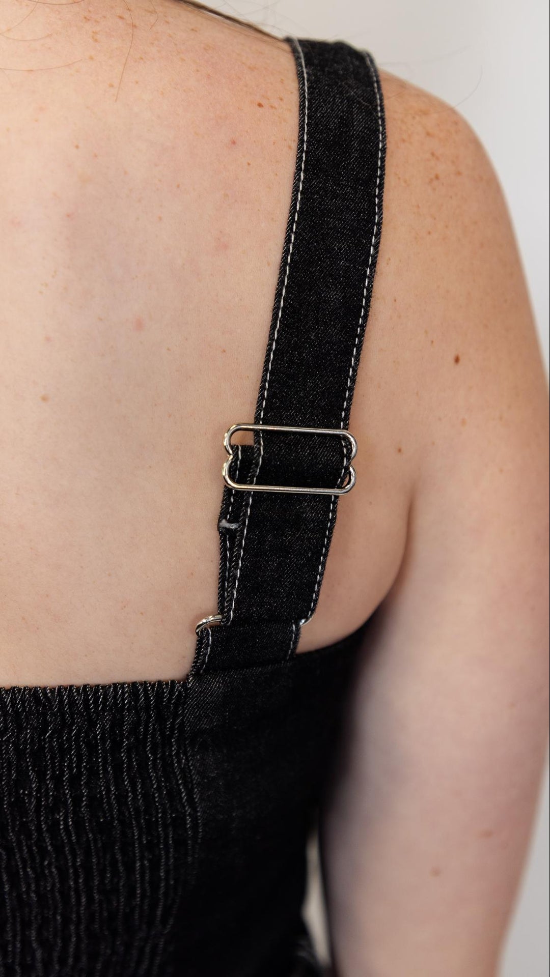 Black Denim Pintuck Mini Dress