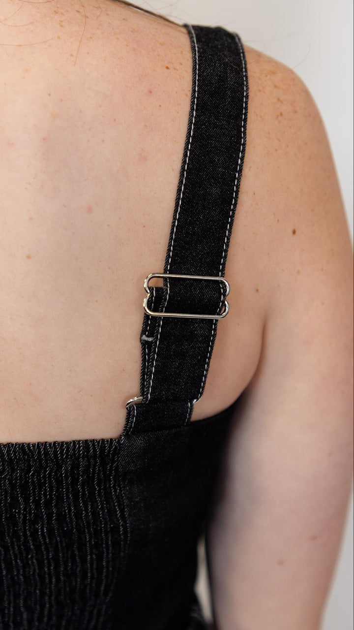 Black Denim Pintuck Mini Dress