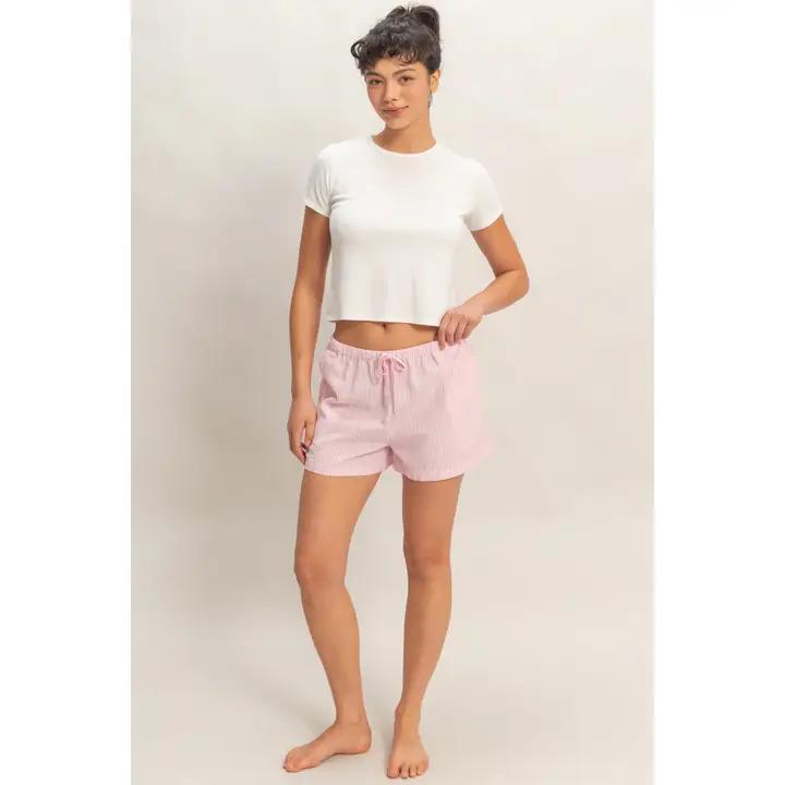 Striped Seersucker Drawstring Shorts
