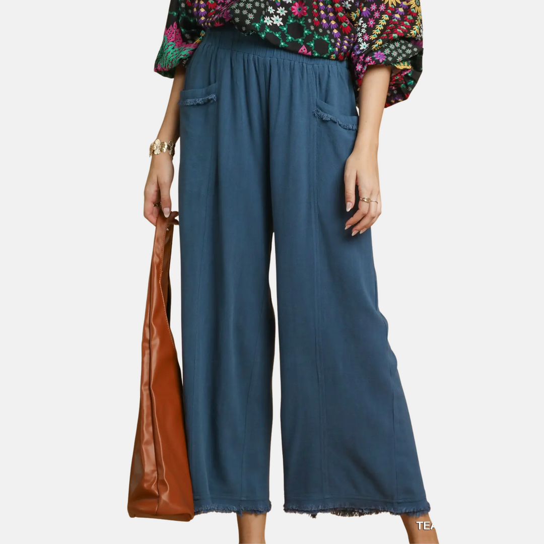 Linen Frayed Palazzo Pants