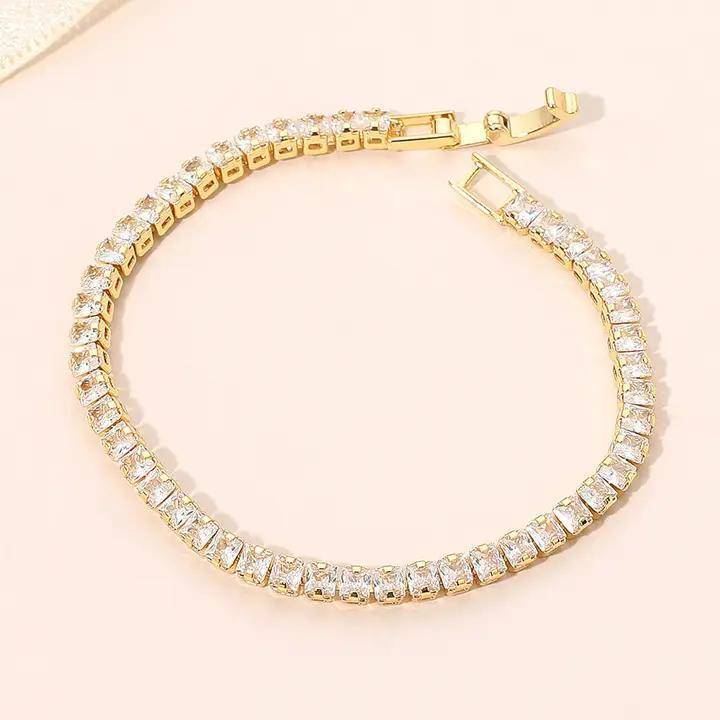18K Gold Dipped Square Tennis Chain Bracelet