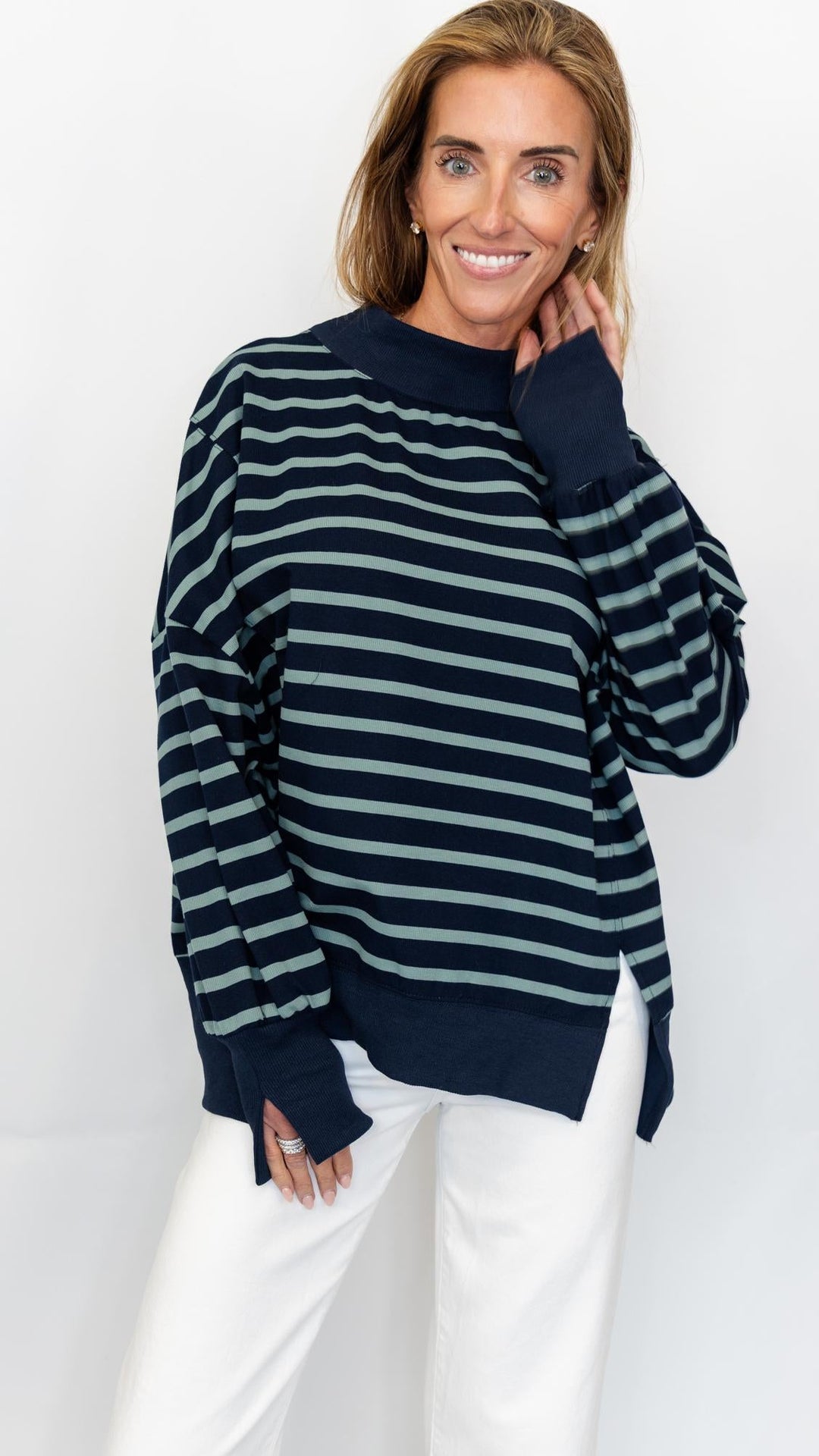 Striped Mock Neck Sweatshirt