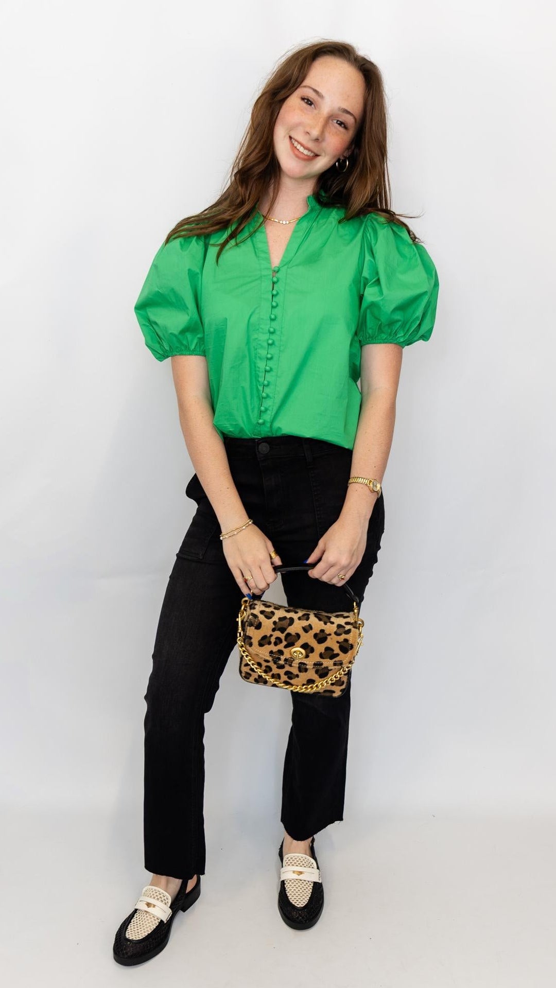 Ruffled Collar Puff Sleeve Blouse