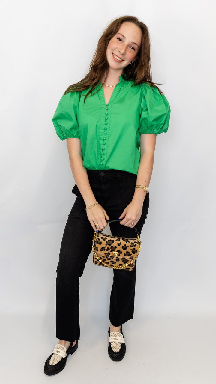 Ruffled Collar Puff Sleeve Blouse