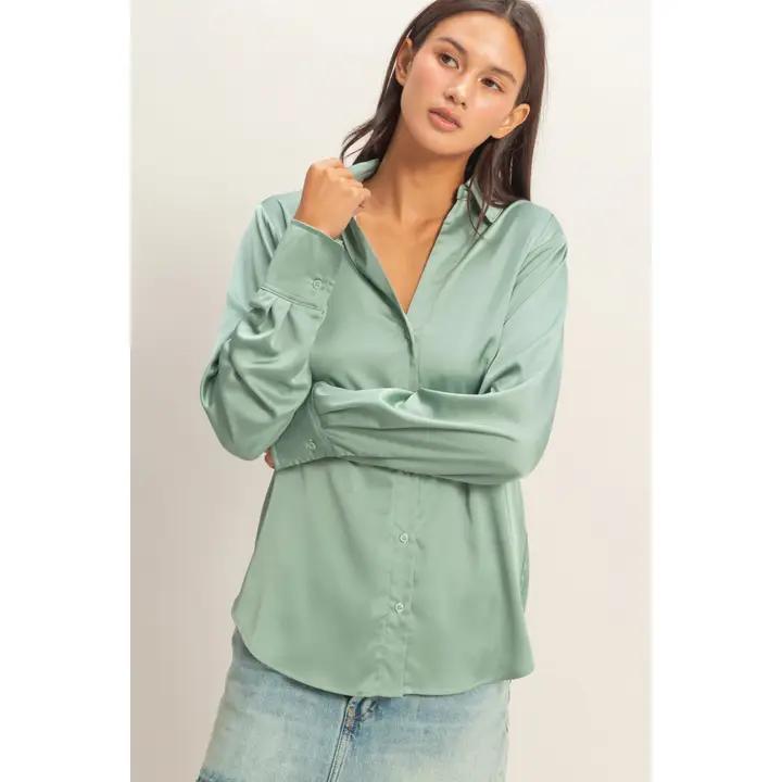 Satin Button-Up Shirt
