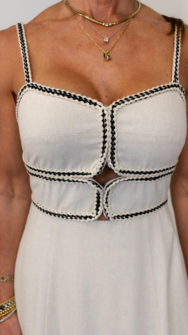 Linen Midi Dress Trim Tape Detail