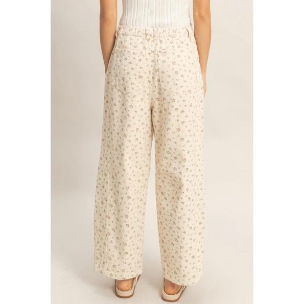 Washed Pink Floral Wide Leg Jeans