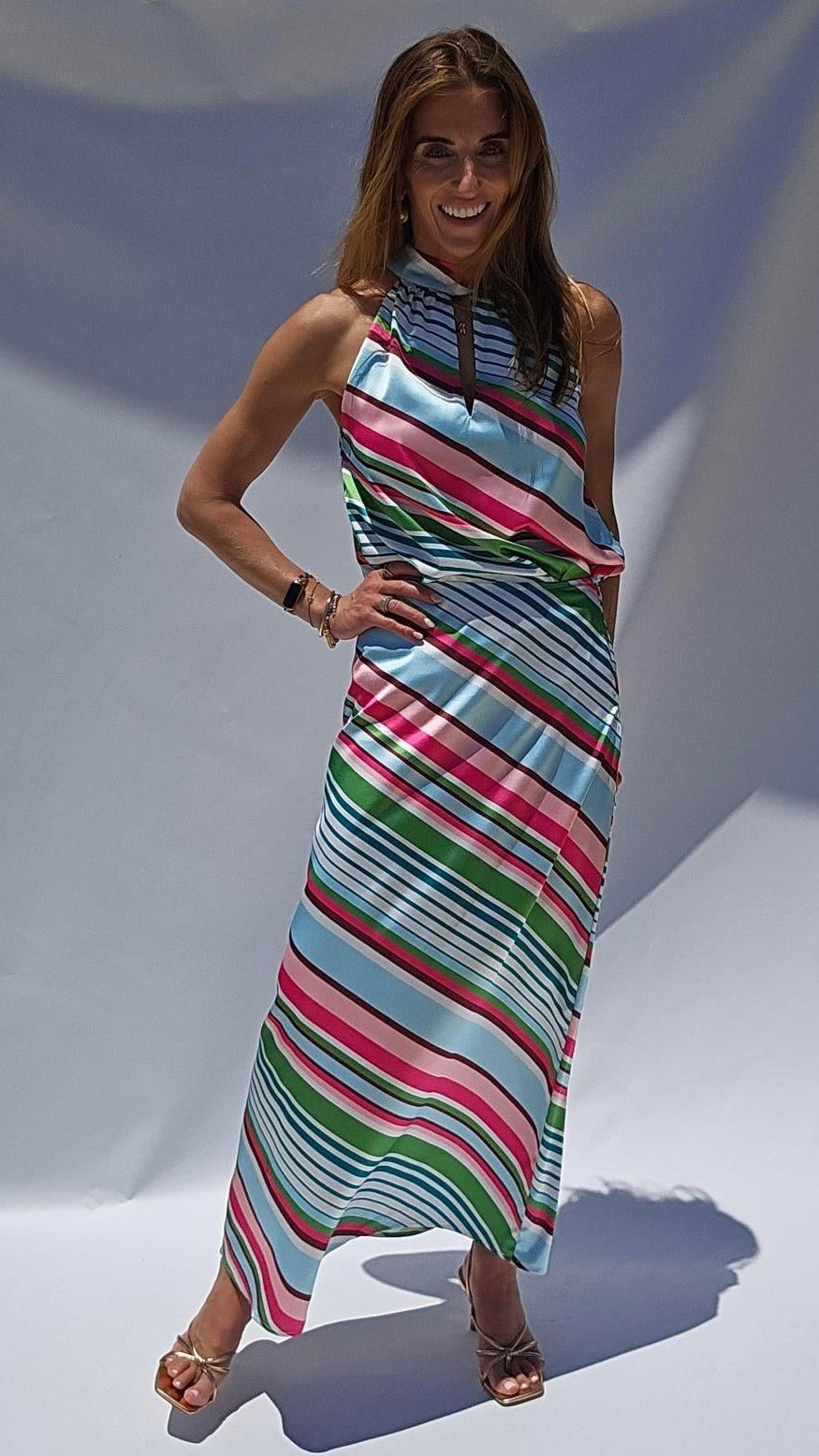 Multi Stripe Satin Skirt