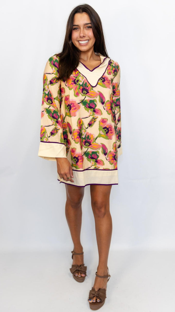 Floral Contrast Trim Shift Dress