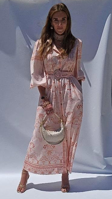 Peach Puff Sleeve Belted