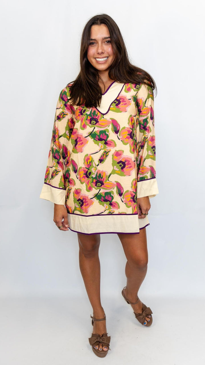 Floral Contrast Trim Shift Dress