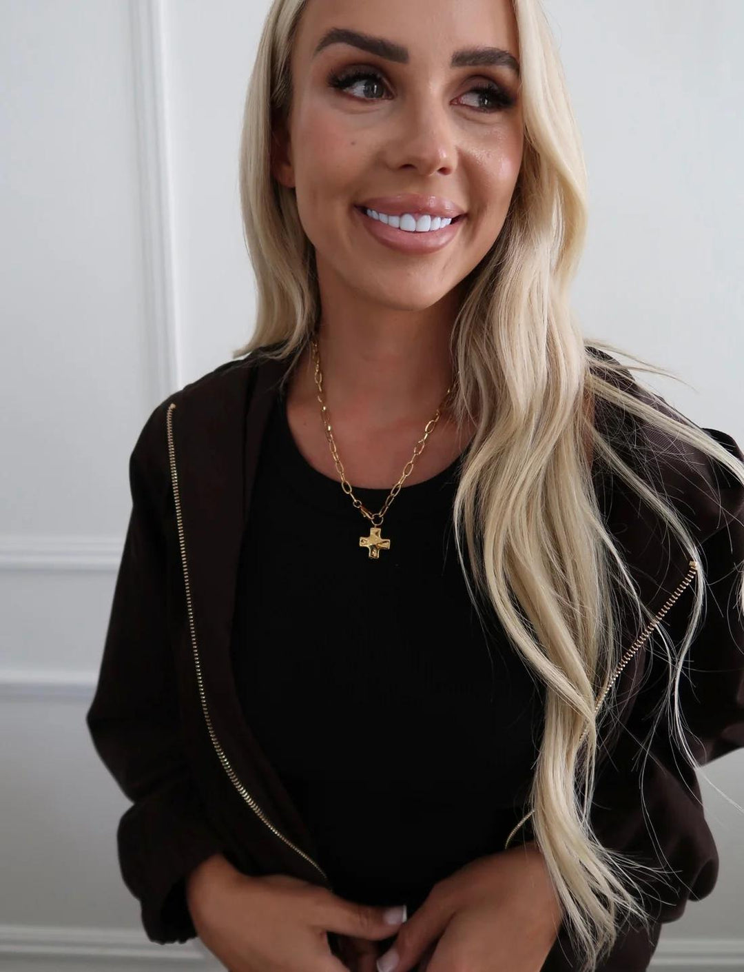 Gold Paperclip Cross Necklace