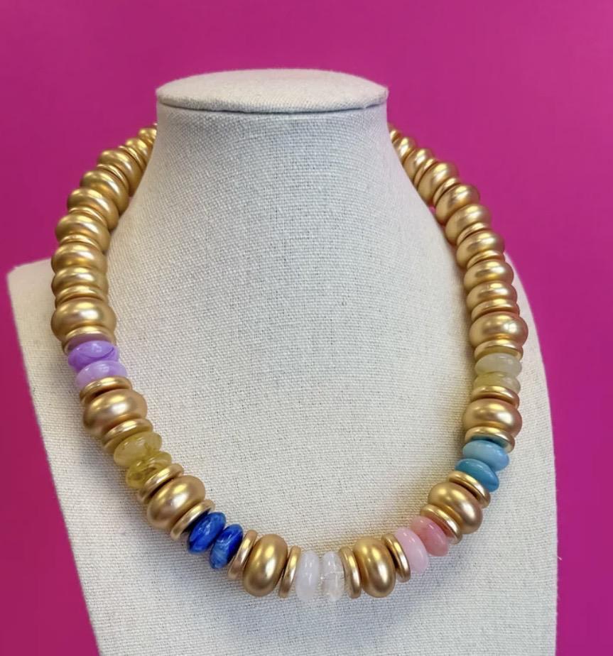 Statement Necklace Matte Gold Multi