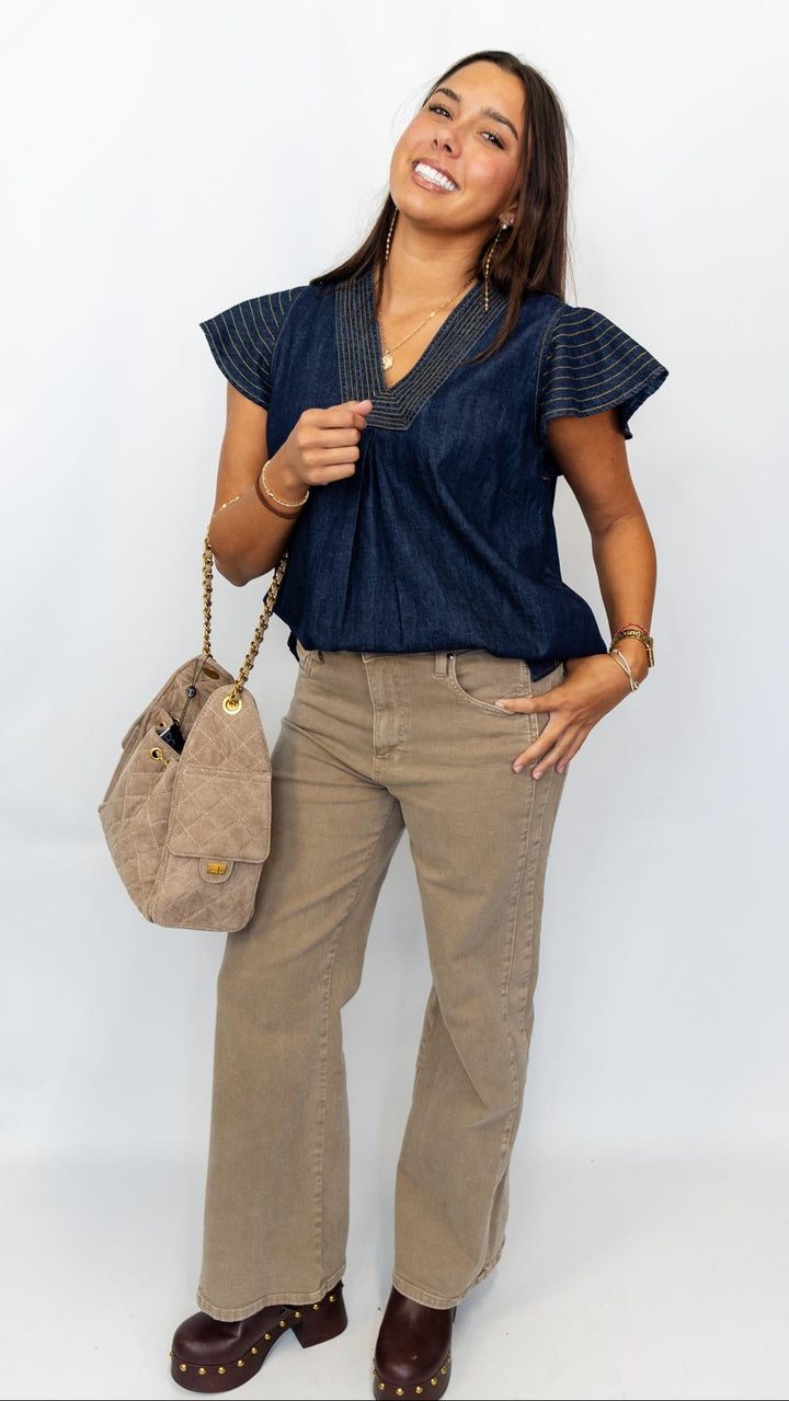 Dk Denim Contrast Stitch Top