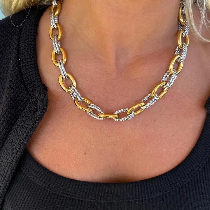 Silver Braided & Gold Chain Link Margo Necklace