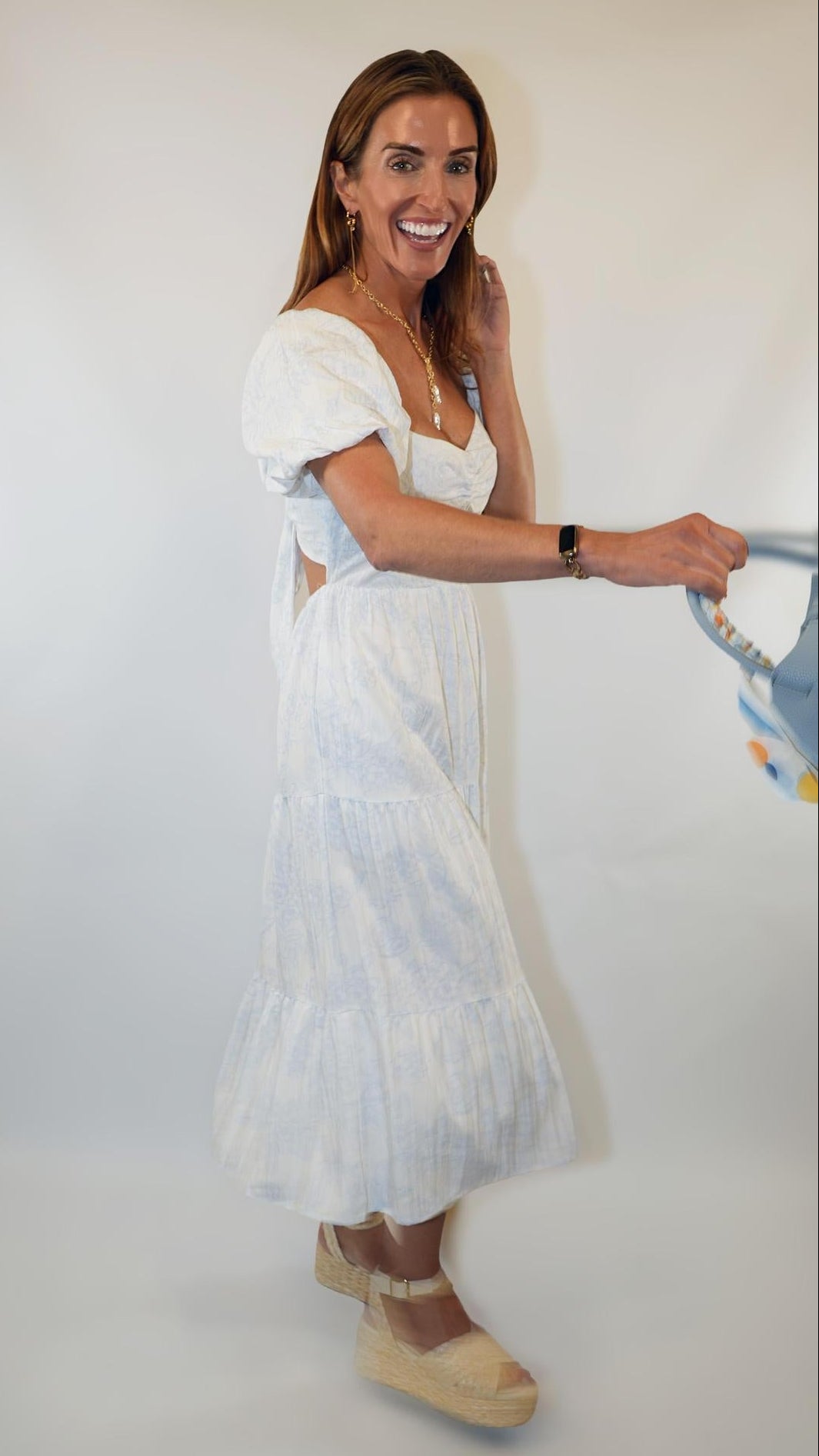 Blue & White Tie Back Dress