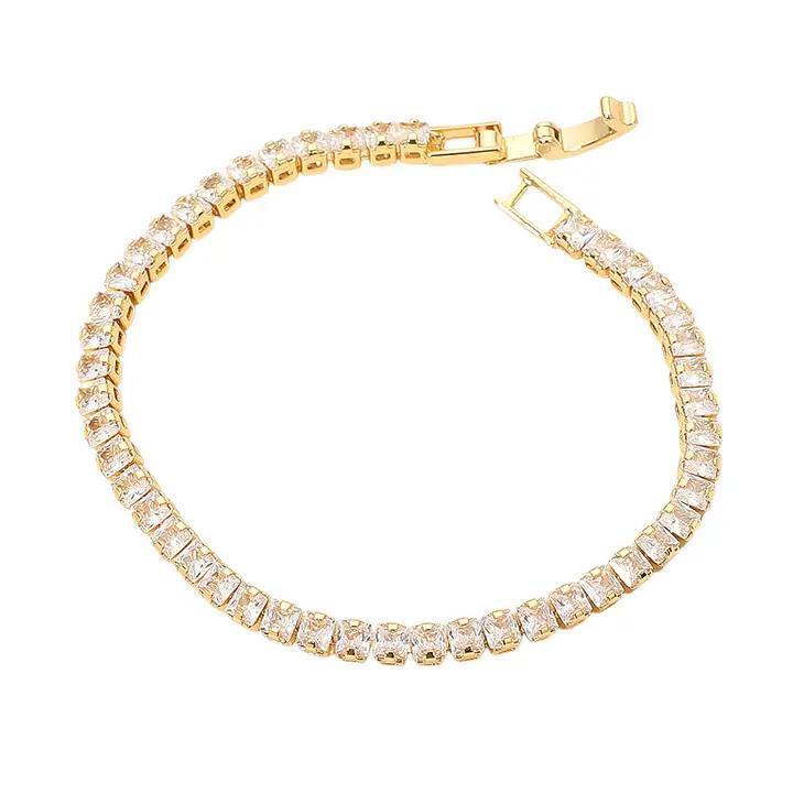 18K Gold Dipped Square Tennis Chain Bracelet