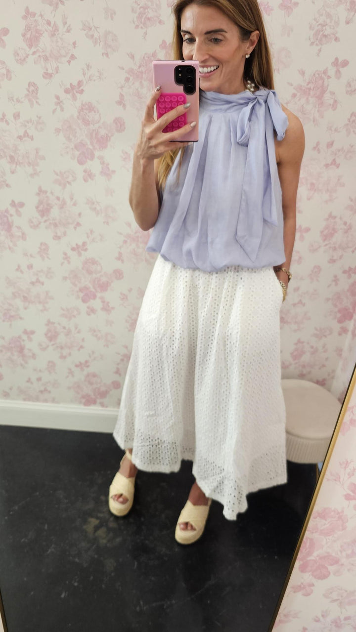 White Eyelet Midi Skirt