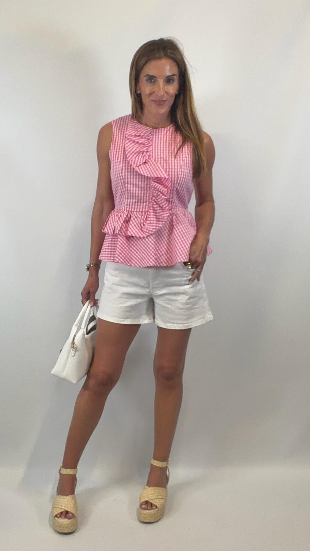 Gingham Pink Peplum Top