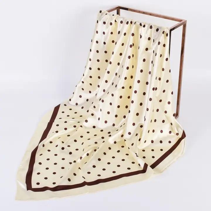 Large Polka Dot Print Bandana Scarf Cream & Chocolate
