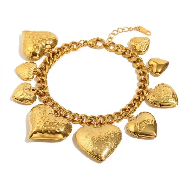 Gold Heart Locket Charm Bracelet - Abide Boutique