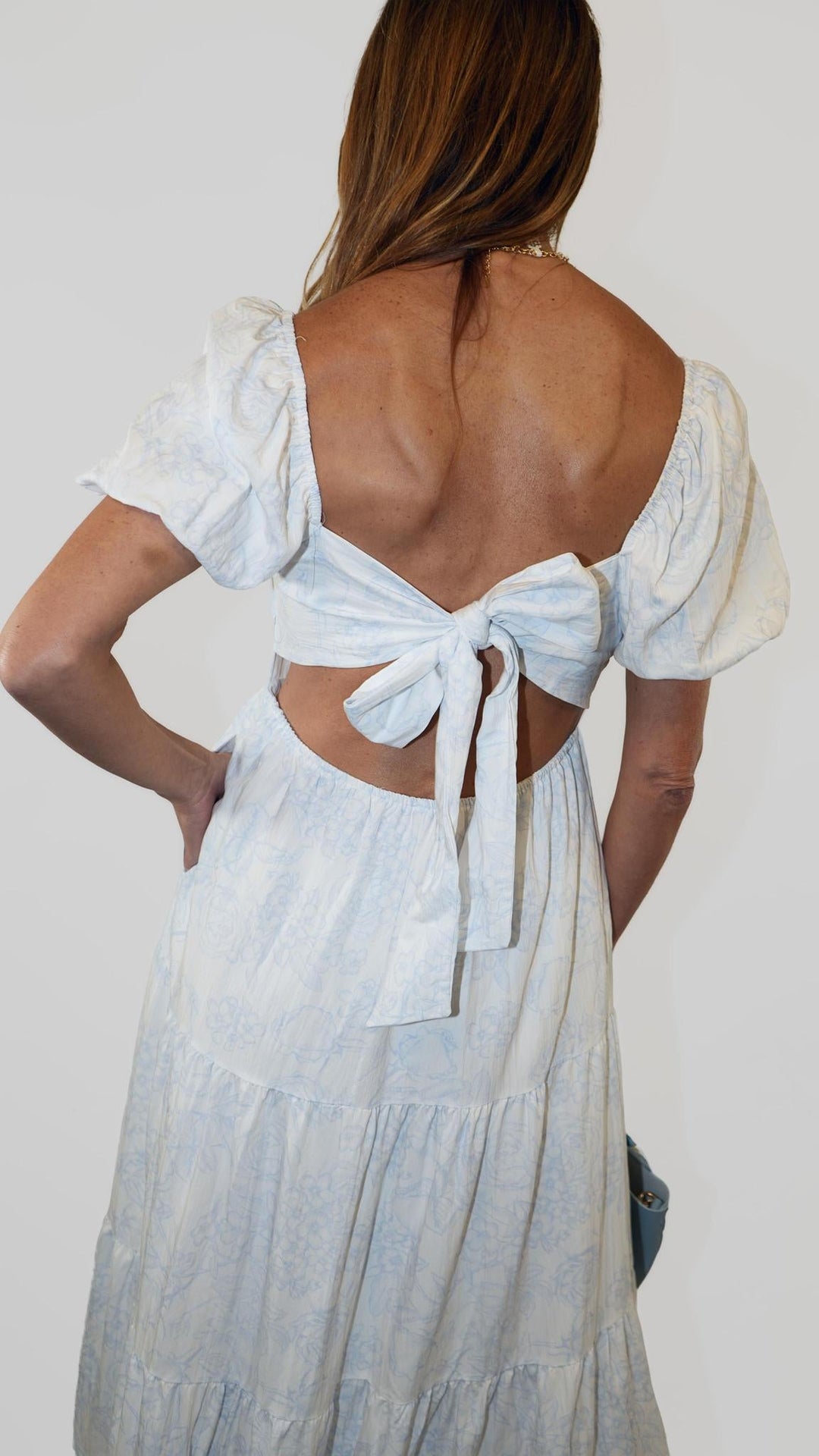 Blue & White Tie Back Dress
