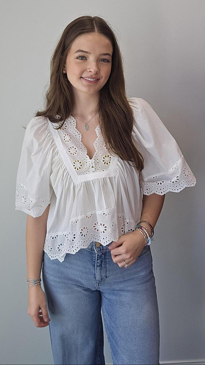 Scalloped Eyelet Babydoll Top