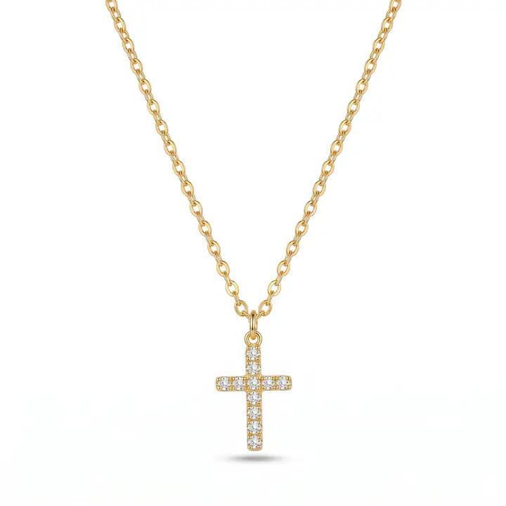 Gold Cross Necklace with Cubic Zirconia