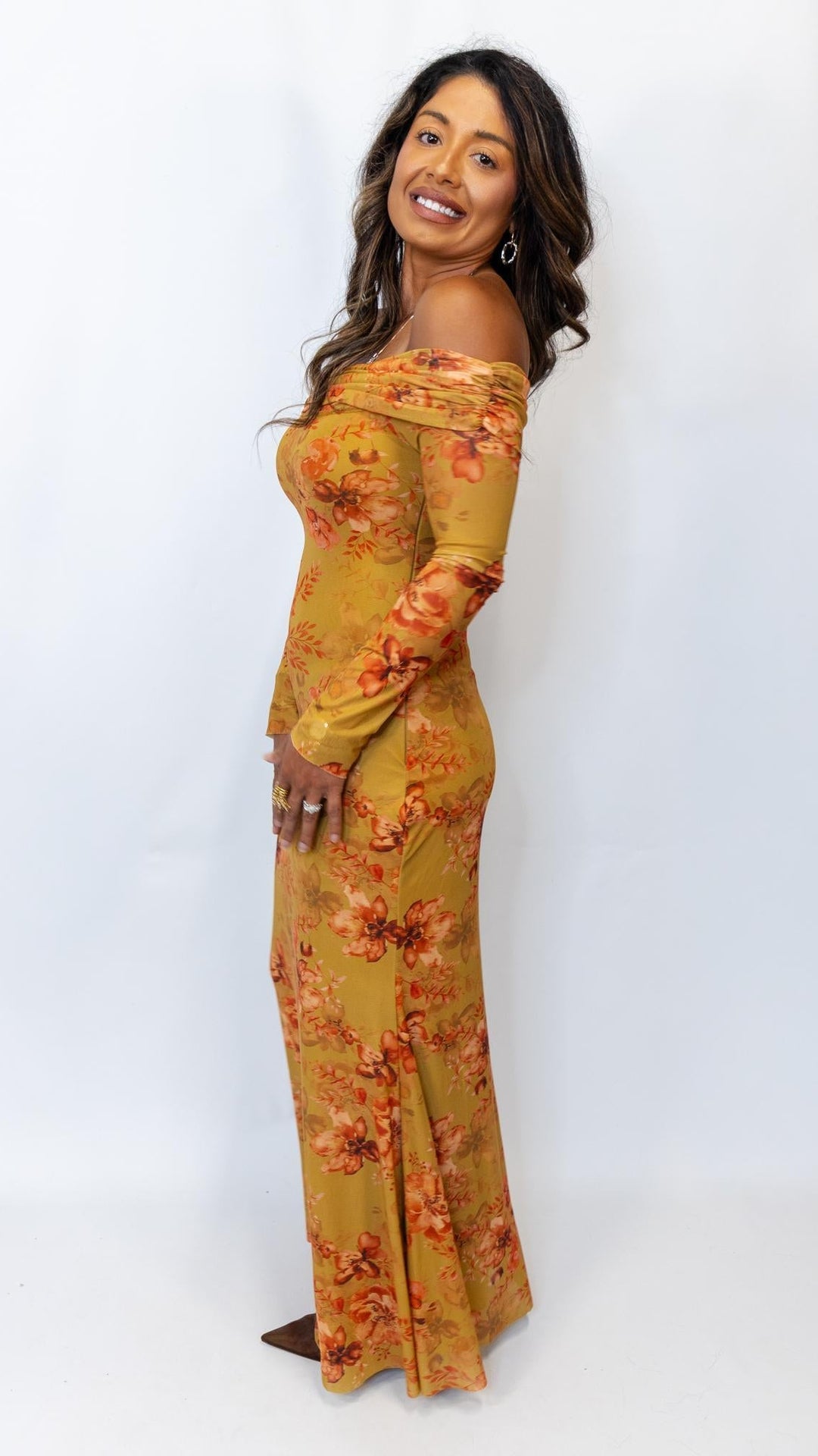 Off Shoulder Floral Mesh Dress