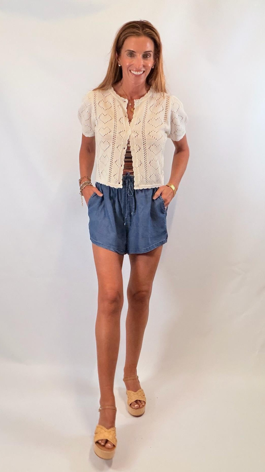 Pointelle Puff Cardigan