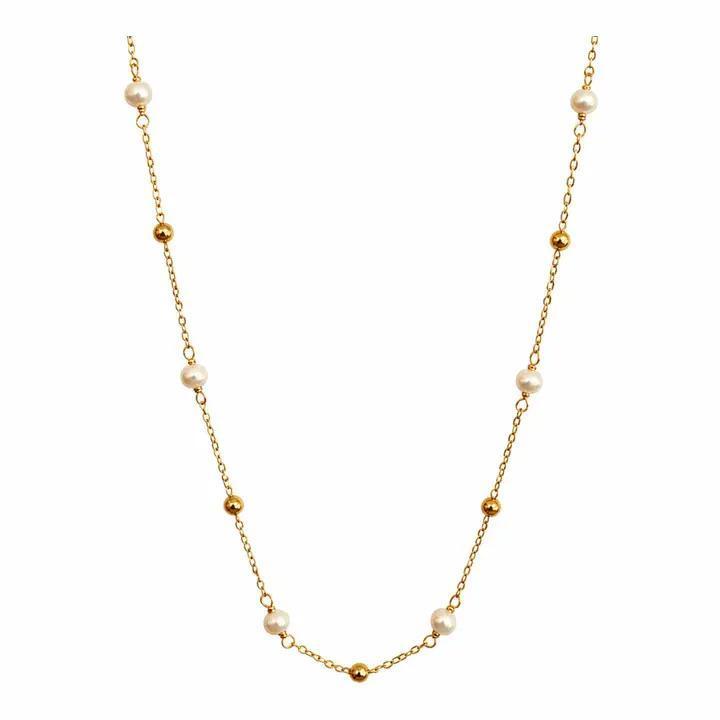 Gold Bead & Freshwater Pearl Chain Necklace 36" - view 3