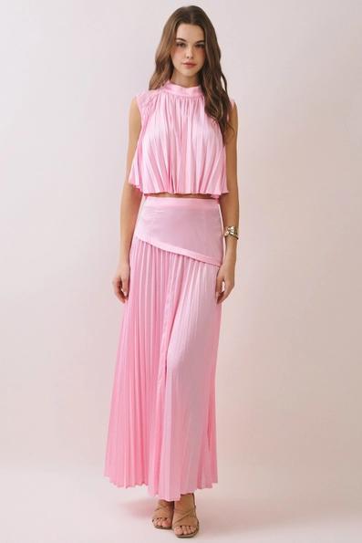 Pink Pleated High Neck Top
