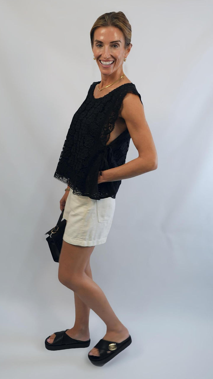 Black Floral Lace Sleeveless Top